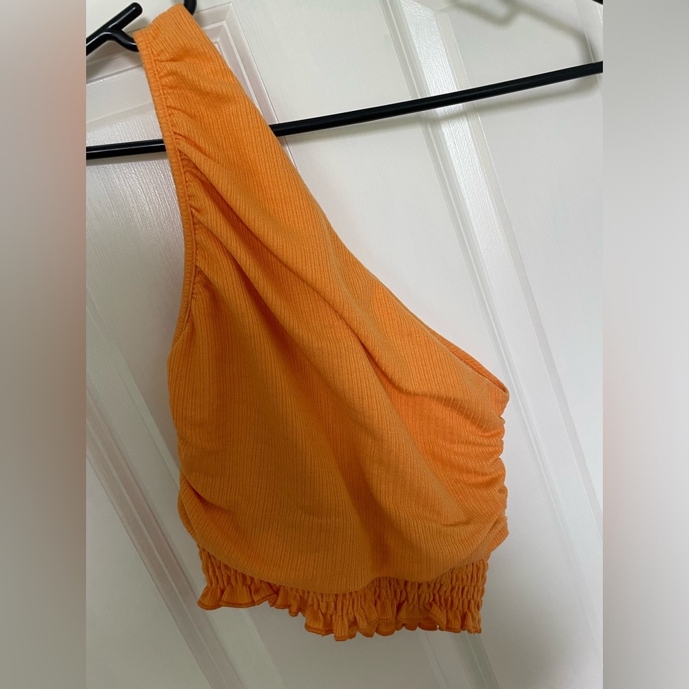 Kittenish Vibrant Orange One-Shoulder Tank Top